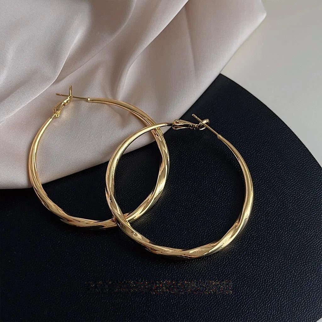 14K Plated Copper Round Geometric Drop Earrings, Statement Luxury Style
