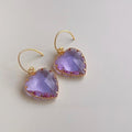 18K Plated Copper Glass Crystal Heart Drop Earrings Vintage Luxury Sparkly Women's Jewelry