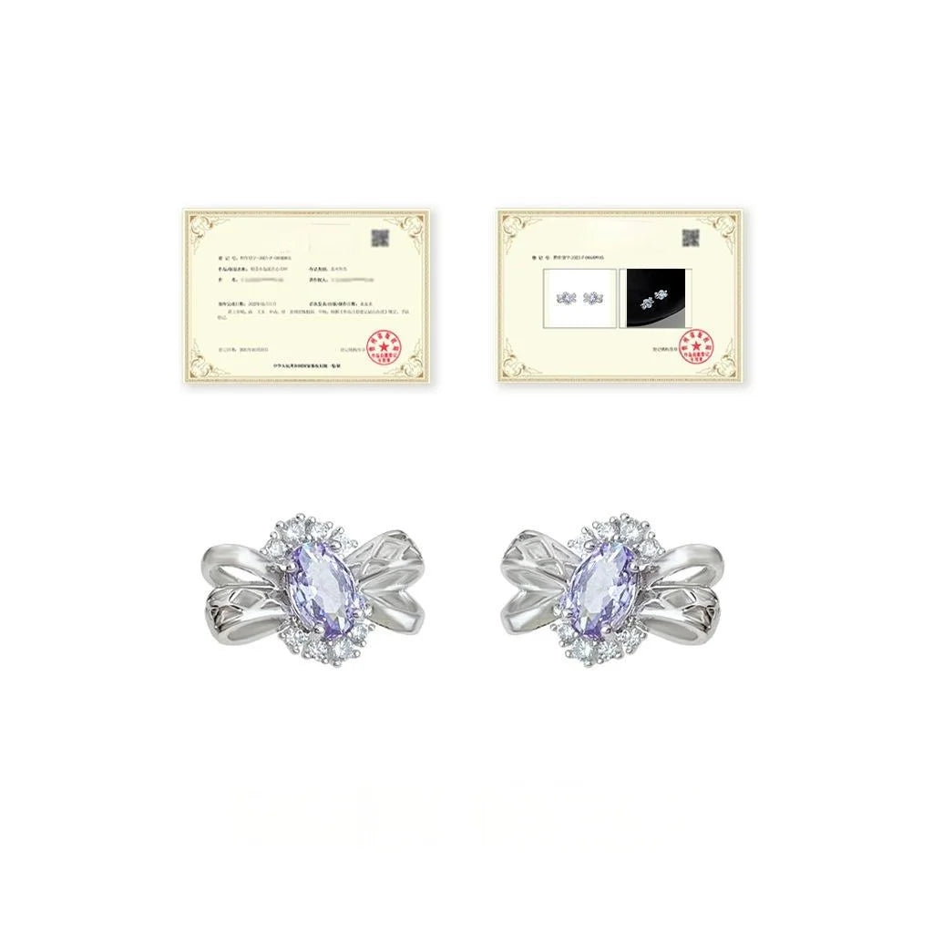 Light Luxury Purple Zircon Hollow 3D Bow Geometric Copper Stud Earrings