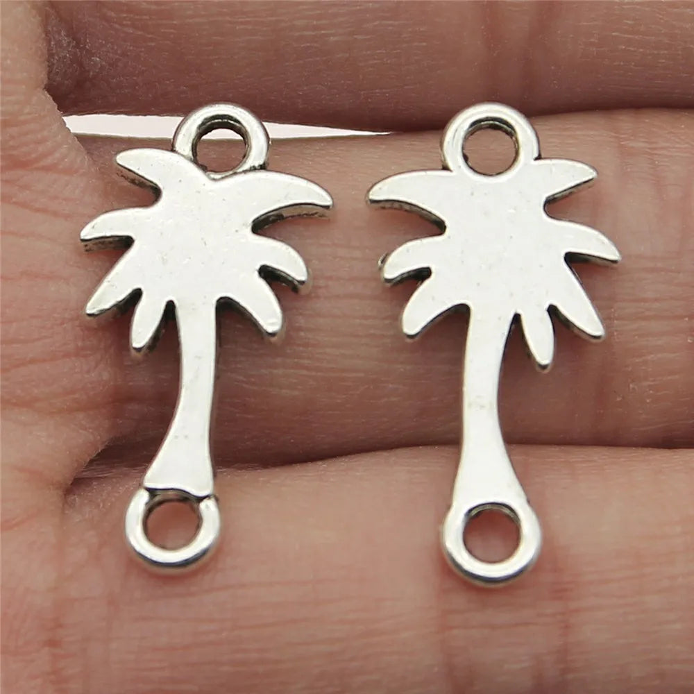12x25mm 1.4g Antique Silver Zinc Alloy Coconut Tree Connector Charm for DIY Jewelry Making