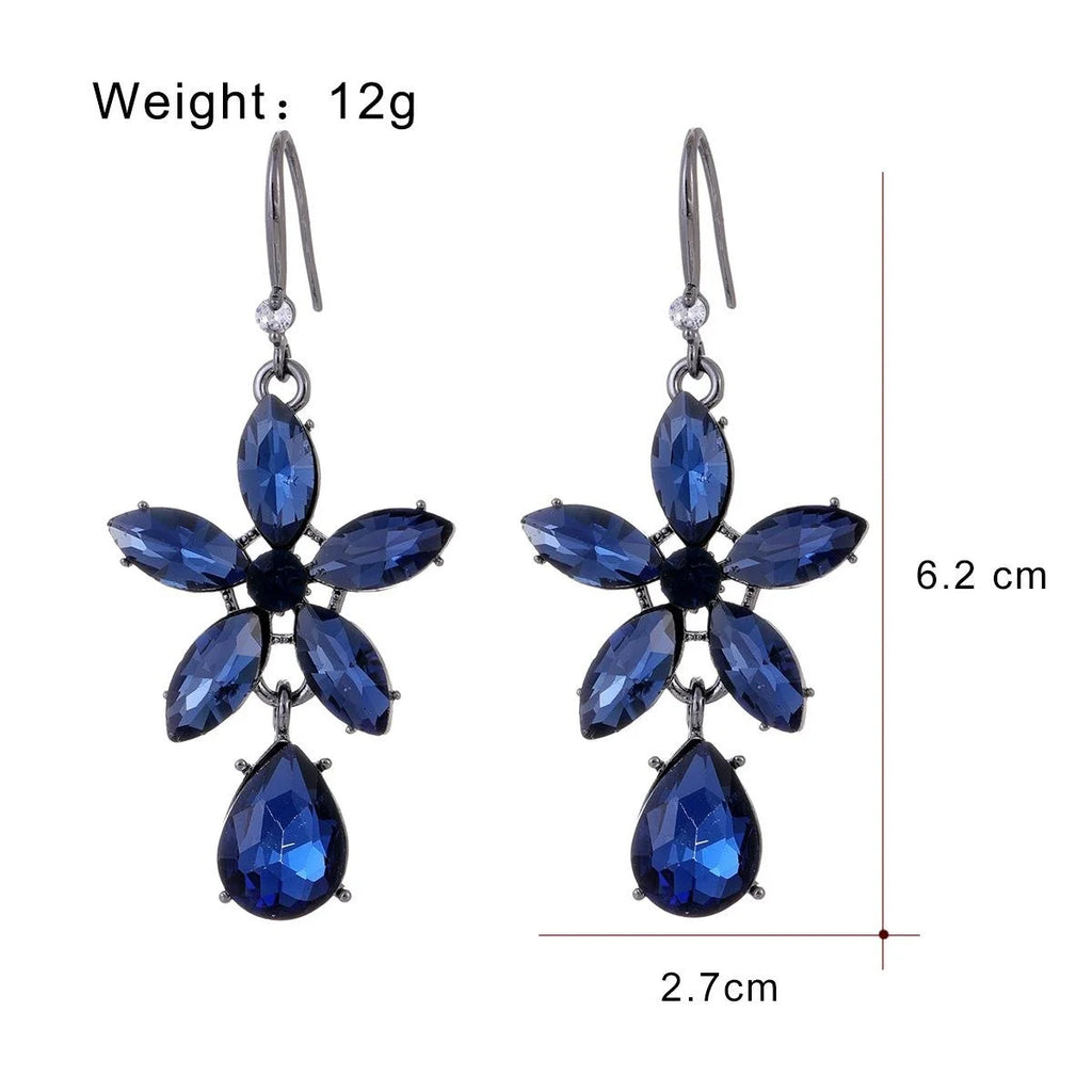 Luxury Crystal Flower Teardrop Dangle Earrings, Vintage Alloy Rhinestone Drop Jewelry For Wedding Party