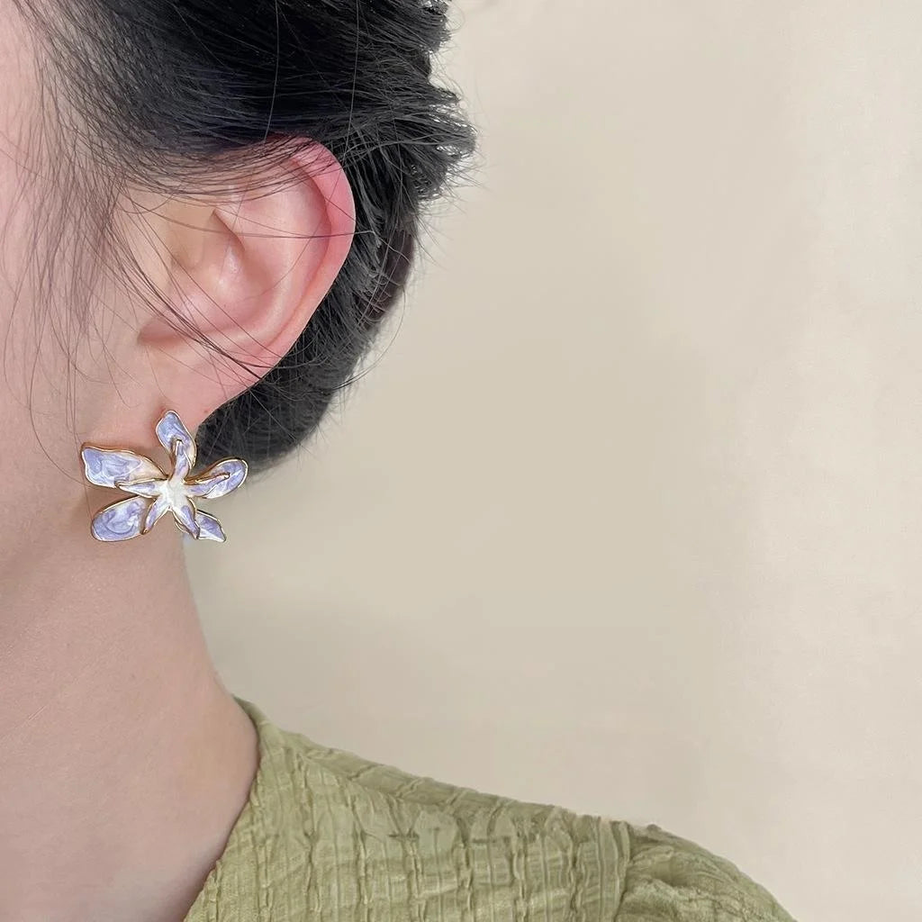 Violet Ombre Double Layer Flower Drop Earrings Copper Pastoral Sweet Floral Statement Jewelry