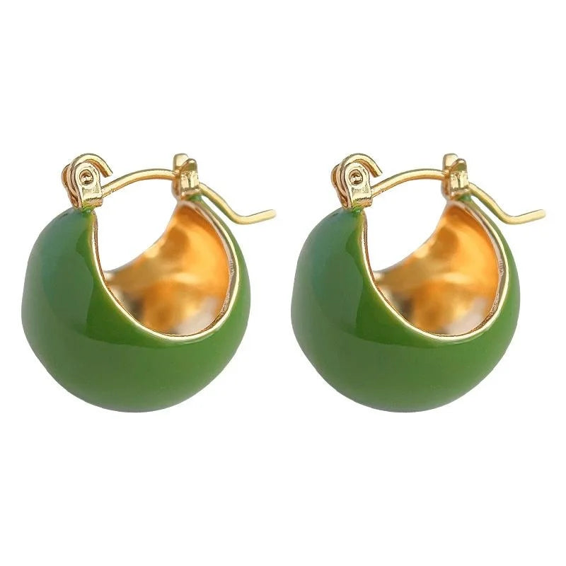 14K Gold Plated Copper Round Enamel Bean Drop Earrings Handmade Luxury Geometric Jewelry