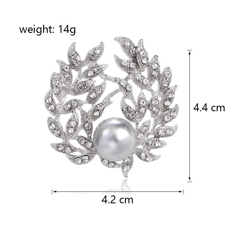 Elegant Rhinestone Leaf Wreath Brooch With Faux Pearl, Luxury Women's Lapel Pin Corsage Suit Accessory Gift