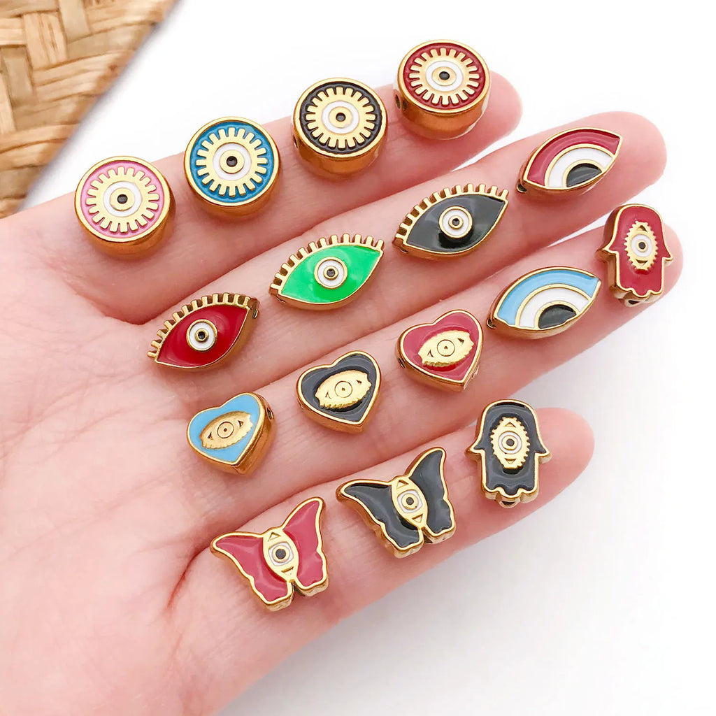 Enamel Stainless Steel Eye Square Spacer Double Sided Beads for European Bracelet DIY