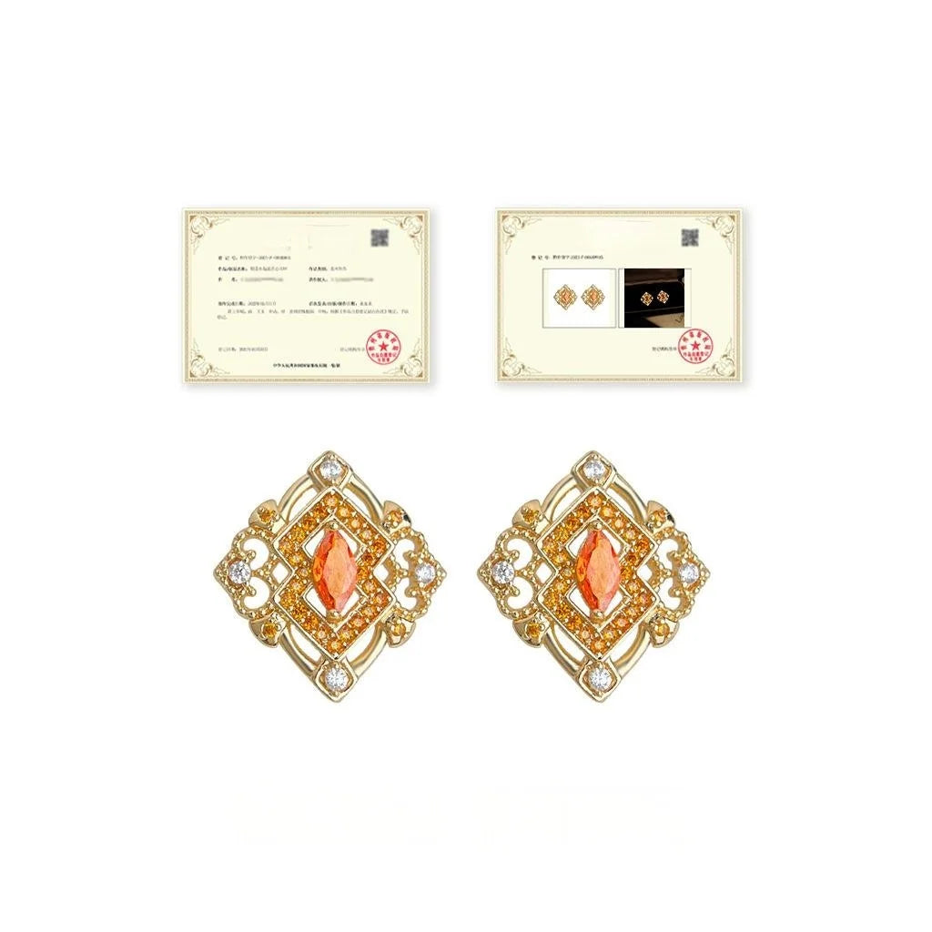 Premium Geometric Micro Pave Zircon Copper Stud Earrings Vintage Style