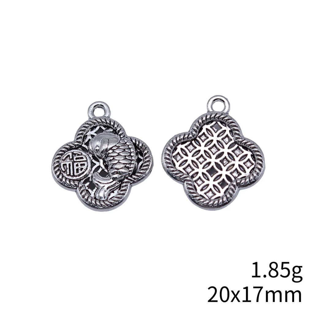 20x17mm 1.85g Antique Silver Zinc Alloy Chinese Coin Koi Charm Pendant for DIY Jewelry Making