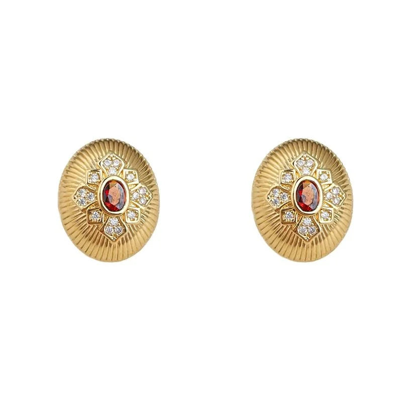 Light Luxury Oval Zircon Stud Earrings Copper Geometric Designer Jewelry