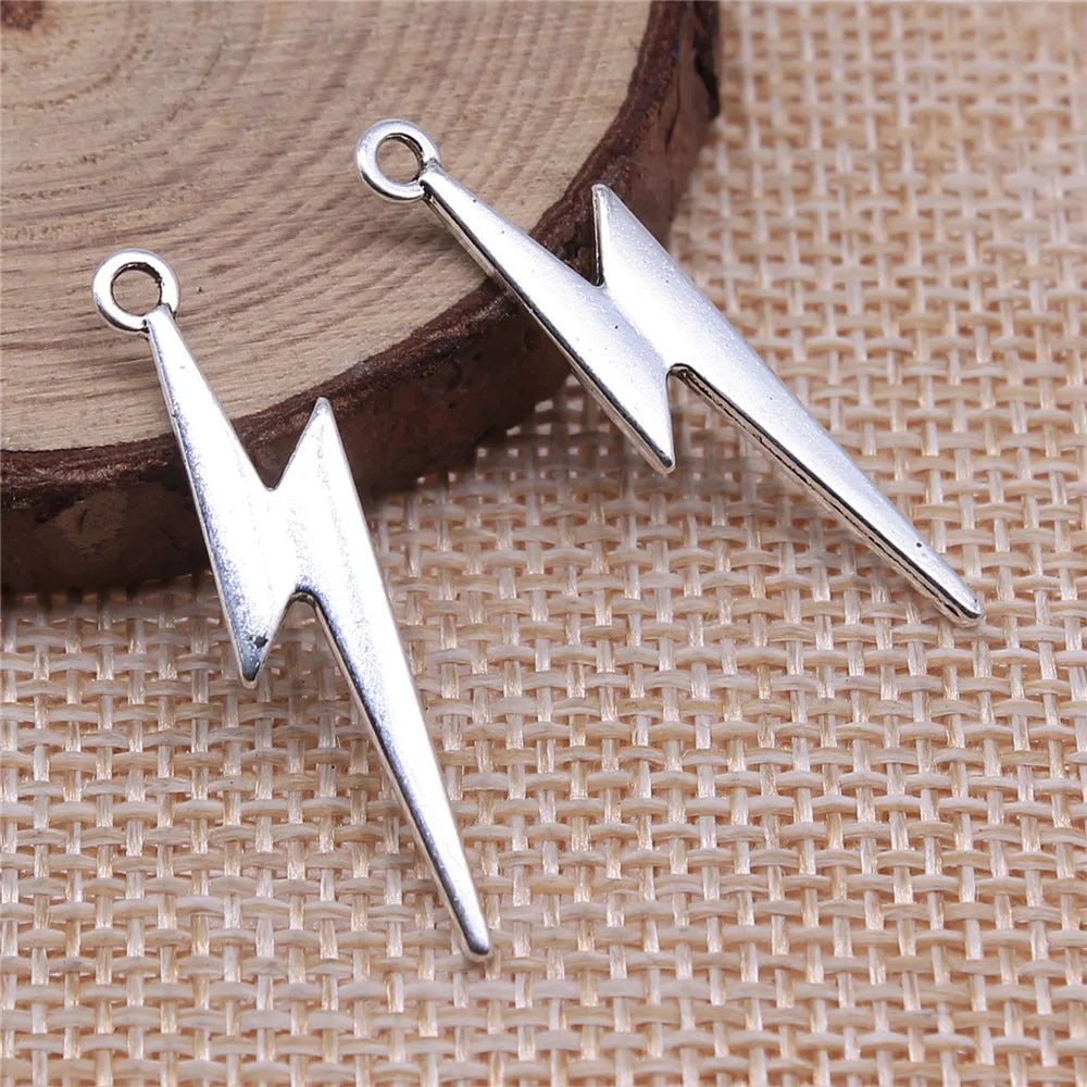 34x8mm 0.85g Antique Silver Zinc Alloy Lightning Bolt Charm Pendant for DIY Necklace Bracelet Making