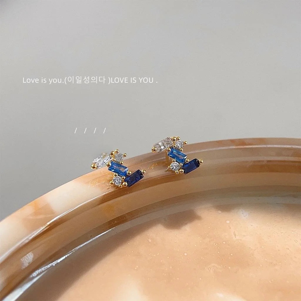 Mini 14K Gold Plated Copper Micro Pave Zircon Geometric Stud Earrings For Daily Wear
