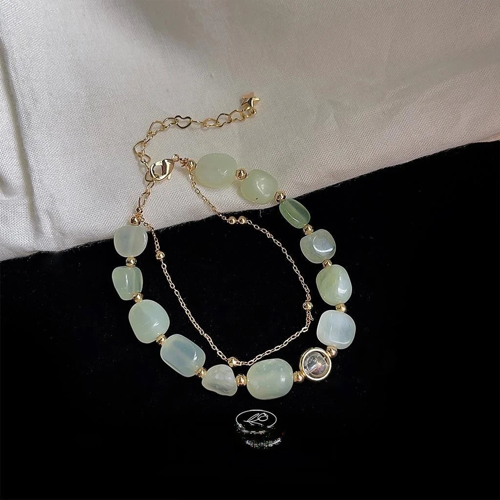 Natural Green Aventurine Bracelet Sweet Forest Style Geometric Ring Charm Summer Jewelry