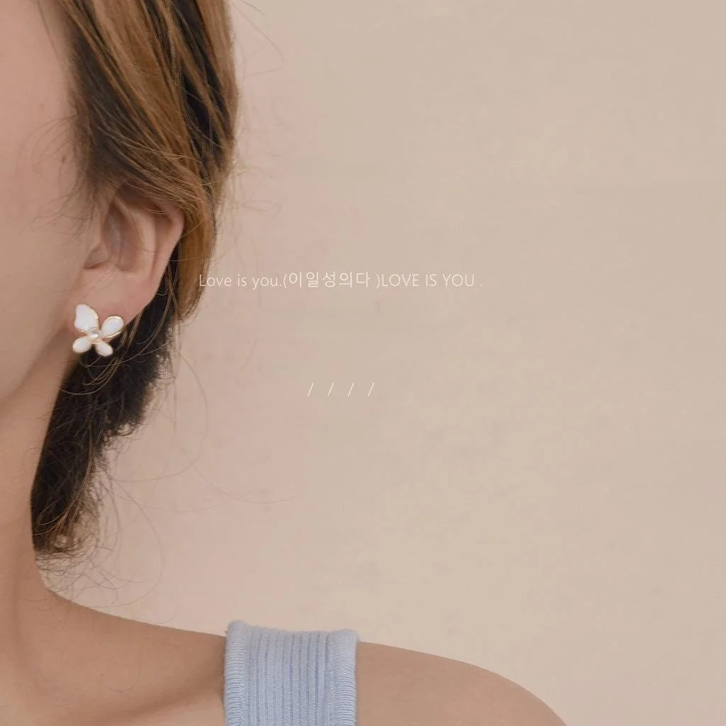 14K Gold Plated Alloy Small Flower Enamel Stud Earrings With Silver Plated Pins