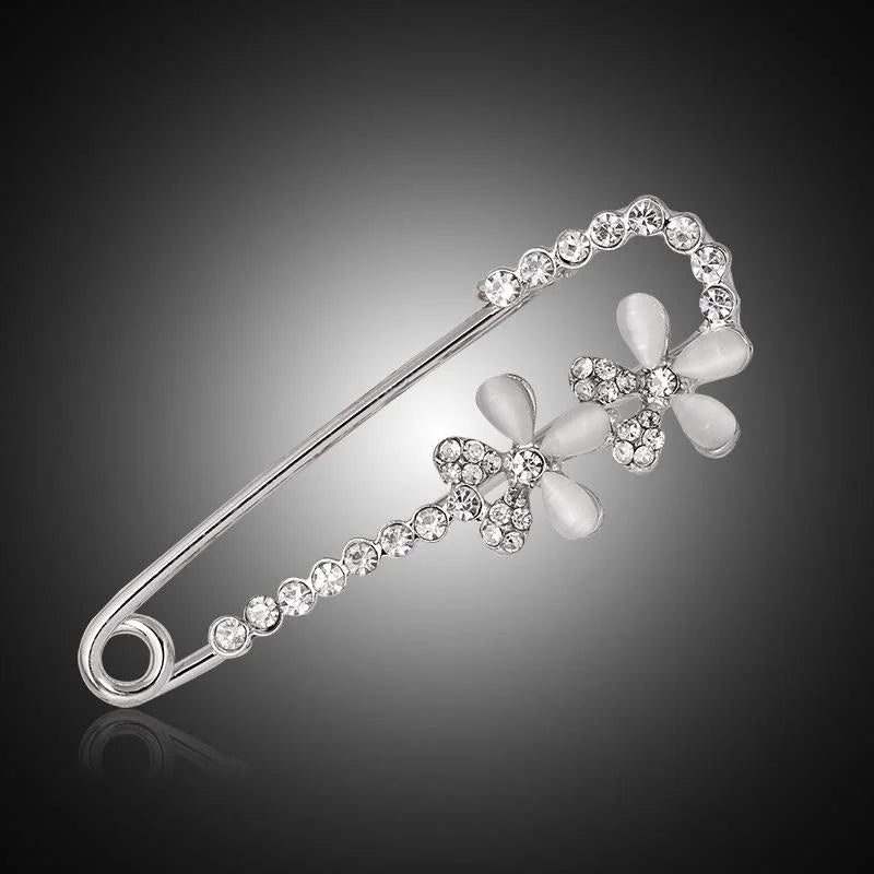 Elegant Rhinestone Alloy Safety Pin Brooch With Bowknot And Shell Flower Lapel Pin Corsage Suit Accessory Gift