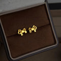 Matte Gold Eco-Friendly Copper Bow Stud Earrings, Minimalist Versatile Women's Jewelry