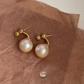 Two-Way Cotton Pearl Drop Earrings, Round Geometric Light Luxury Commuter Ear Jewelry