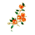 Vintage Persimmon Branch Brooch With Enamel Leaves And Rhinestones, Elegant Alloy Lapel Pin Suit Accessory