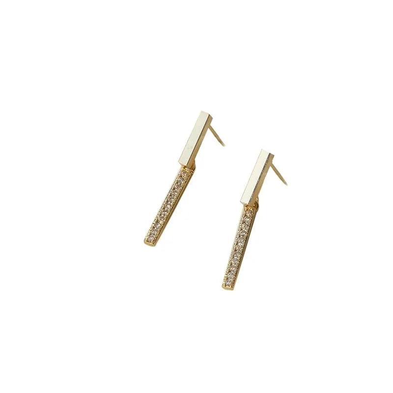 Elegant Minimalist Micro Pave Zircon 14K Plated Geometric Long Bar Stud Earrings