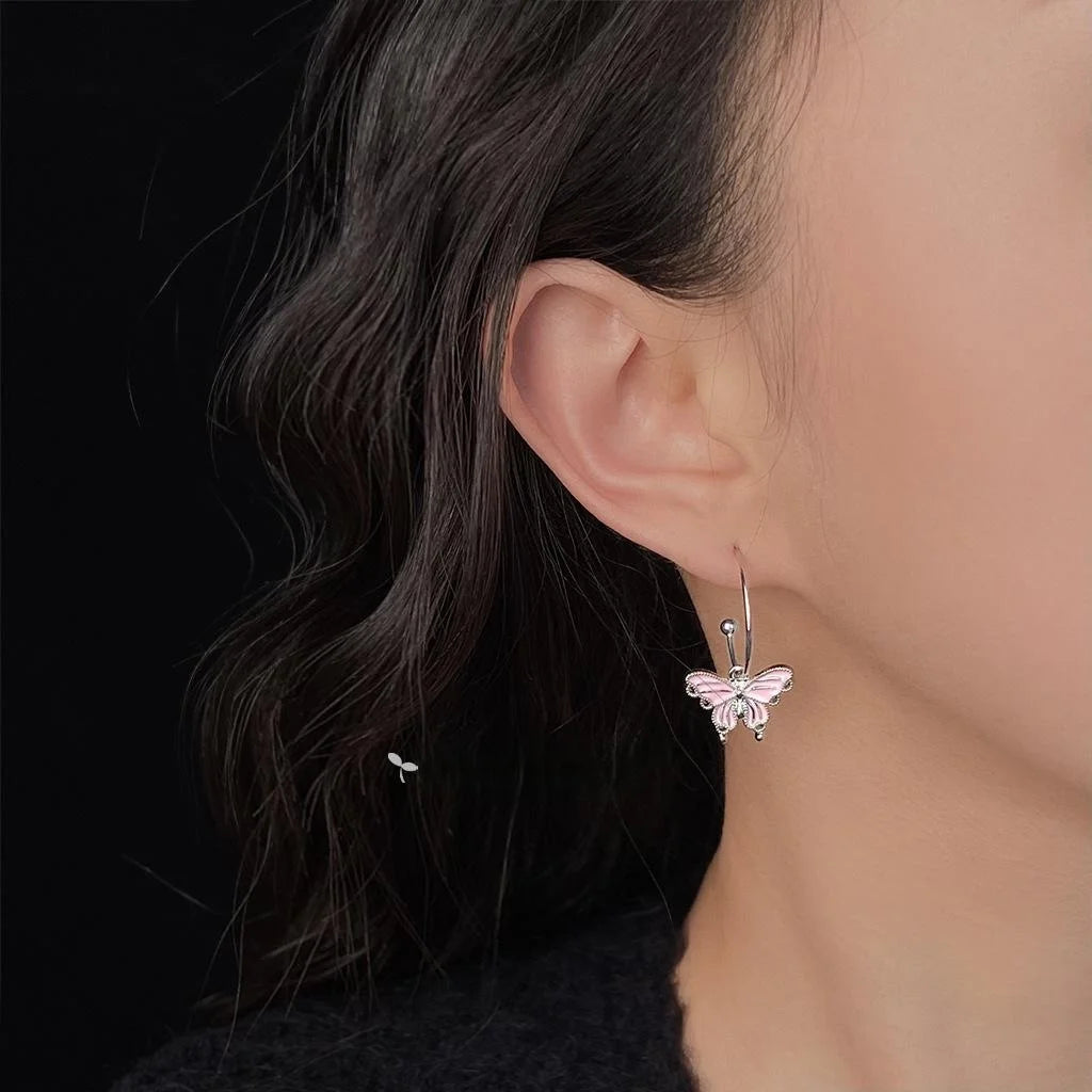 Sweet Cool Pink Butterfly Copper Drop Earrings For Girls, Designer Fashion Jewelry