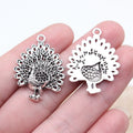 30x22mm 2.2g Antique Silver Zinc Alloy Peacock Charm Pendant with Rhinestone Holes for DIY Jewelry