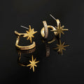 Elegant Silver Alloy Starburst Crescent Hoop Rhinestone Stud & Clip On No Piercing Earrings