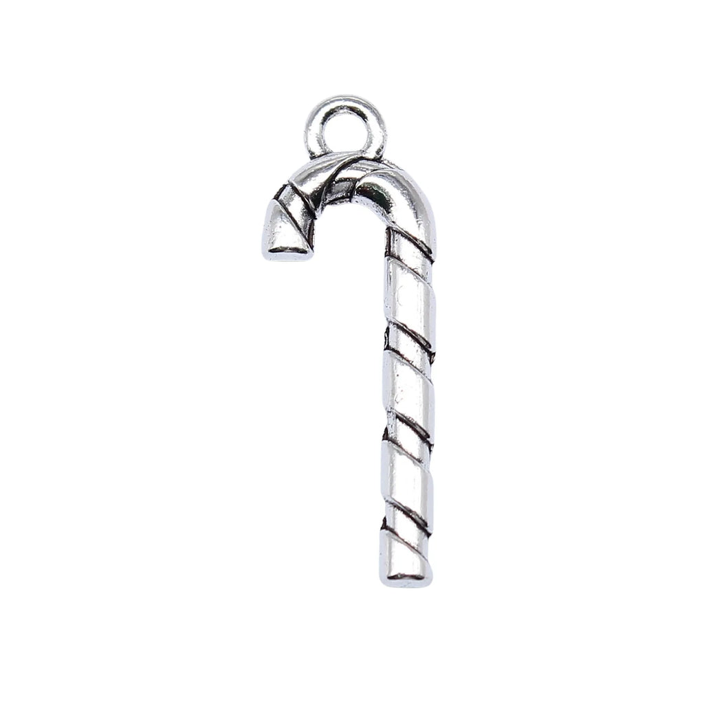 27x9mm 1.1g Antique Silver Zinc Alloy Christmas Cane Charm Pendant for DIY Holiday Jewelry Making