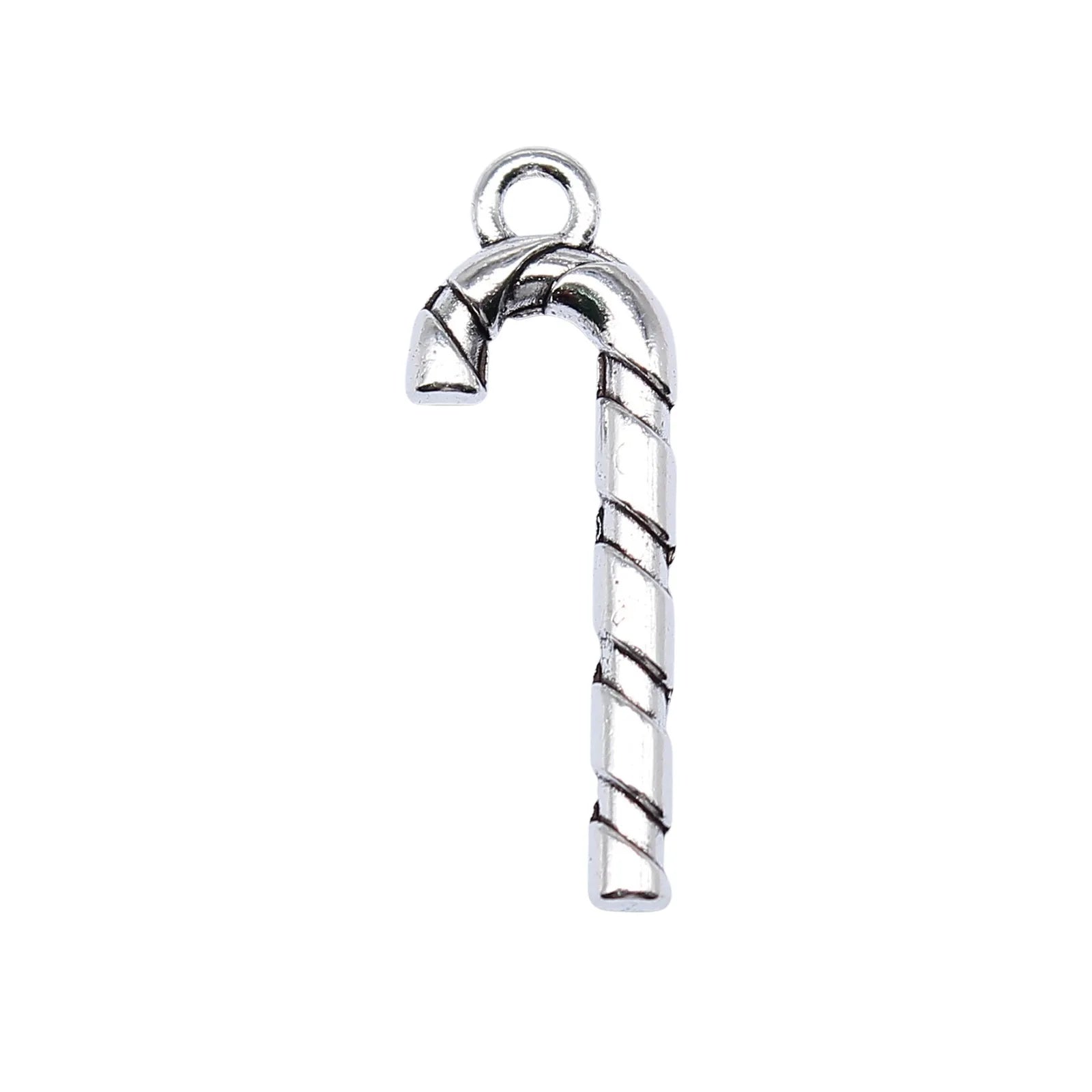 27x9mm 1.1g Antique Silver Zinc Alloy Christmas Cane Charm Pendant for DIY Holiday Jewelry Making