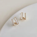 14K Gold Plated Copper Geometric Line Micro Pave Zircon Stud Earrings Minimalist Luxury Design