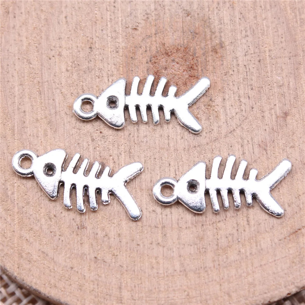 16mm 0.3g Multicolor Zinc Alloy Fish Bone Charm Pendant for DIY Bracelet Necklace Jewelry Making