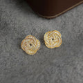 Old Money Style Micro Pave Zircon Geometric Flower Eco-Friendly Copper Stud Earrings