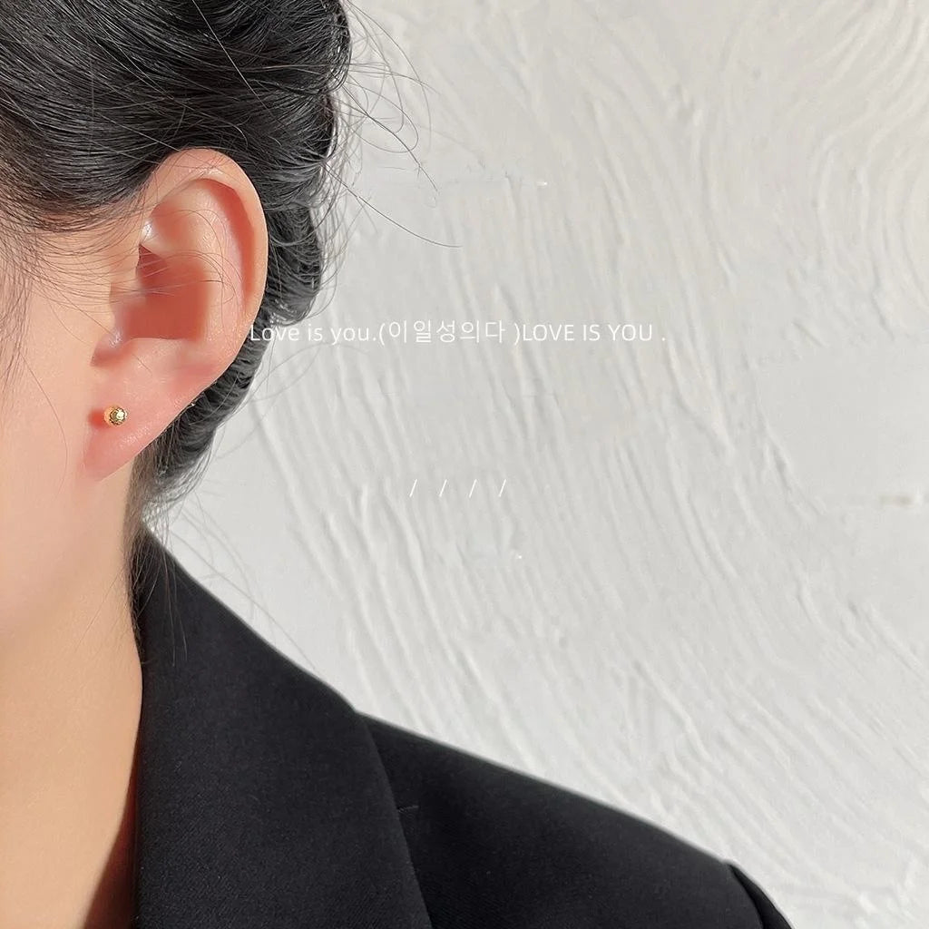 Minimalist 6 Piece Copper Stud Earrings, Gold Bead Rabbit And Good Fortune Text