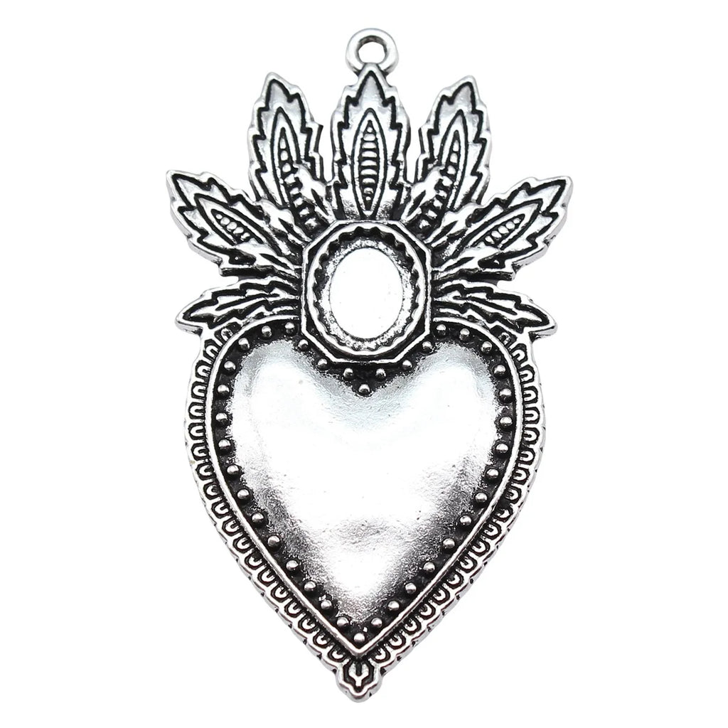 59x34mm 9.3g Antique Silver Zinc Alloy Gothic Heart Charm Pendant for DIY Necklace Bracelet Making
