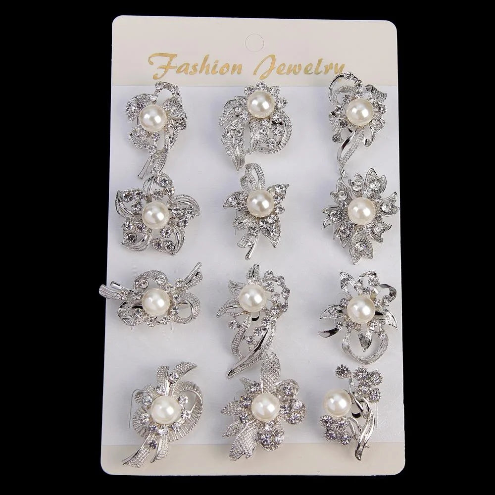 Elegant Korean Style Pearl Rhinestone Floral Brooch, Silver Alloy Lapel Pin Corsage Suit Accessory Gift
