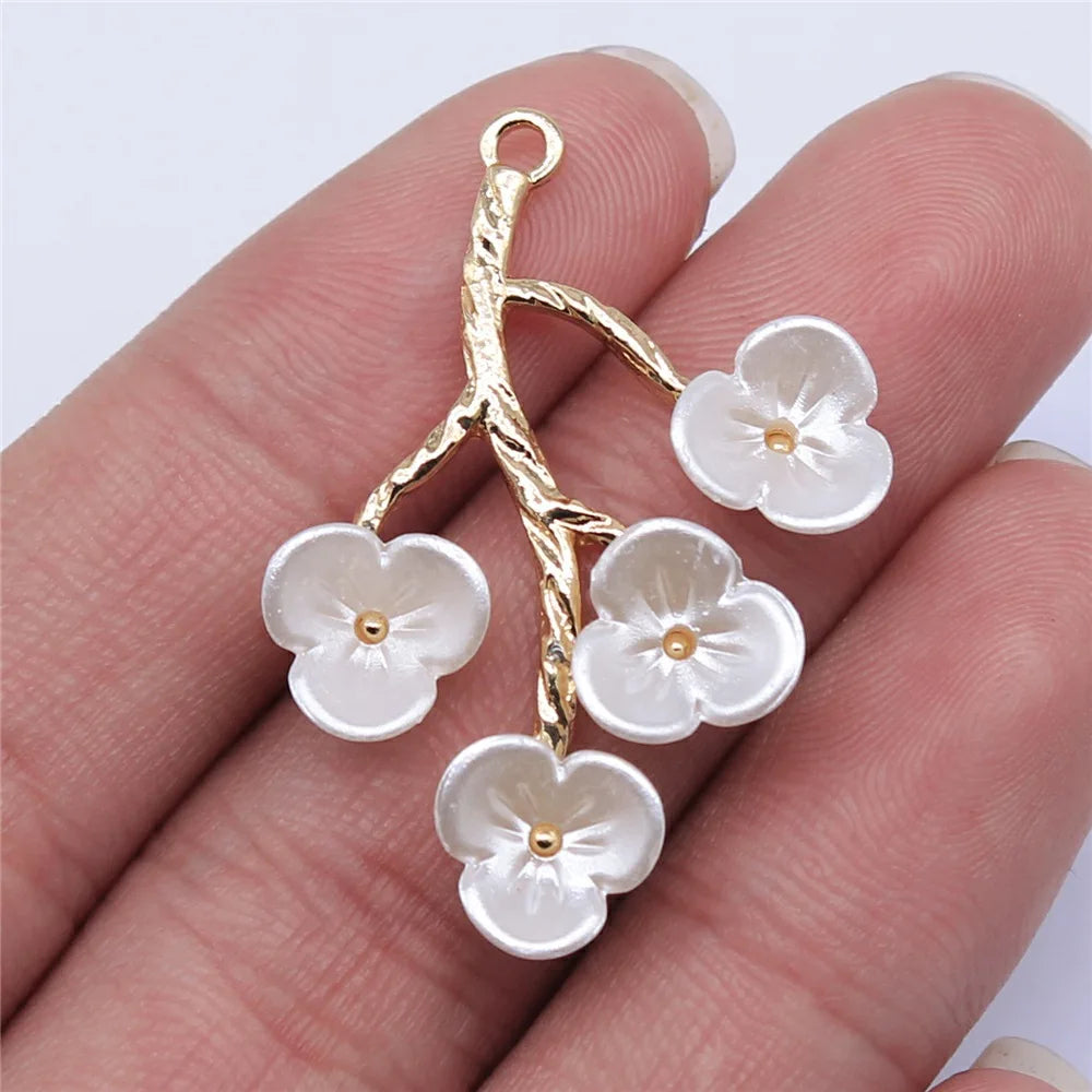 38x28mm 2.65g KC Gold Zinc Alloy Flower Branch Charm Pendant for DIY Necklace Bracelet Jewelry Making