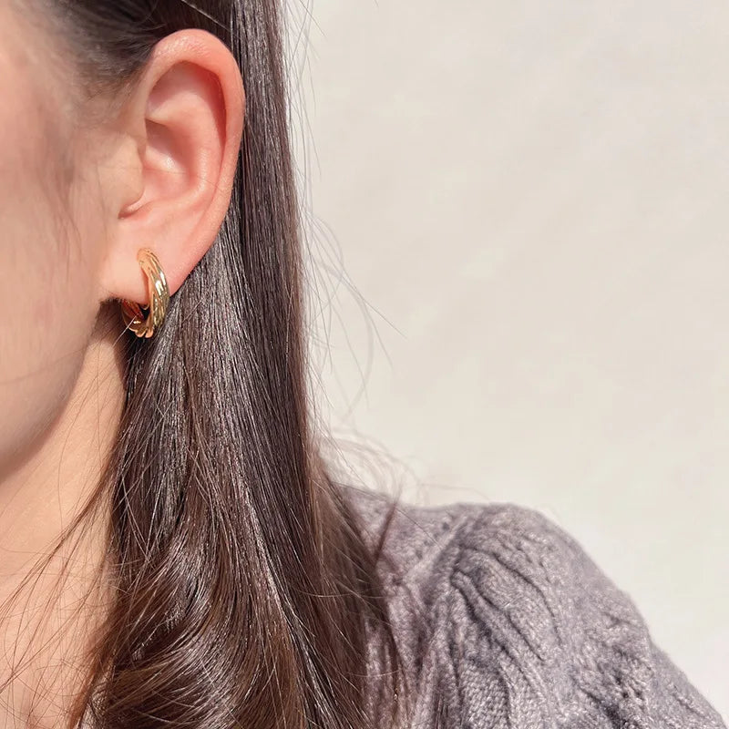 Luxury Elegant Gold Alloy Twisted Round Hoop Stud & Clip On No Piercing Chunky Metal Earrings