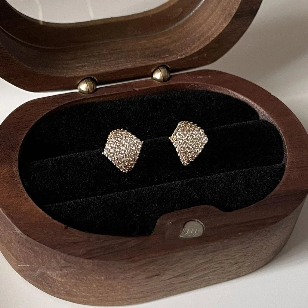 Light Luxury Curved Geometric Micro Pave Zircon Stud Earrings, Rhombus Evening Jewelry For Women