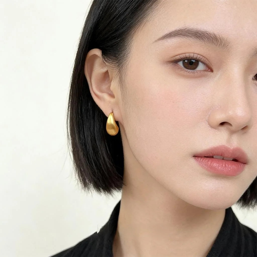 Brushed Matte Copper Teardrop Geometric Stud Earrings, Old Money Style