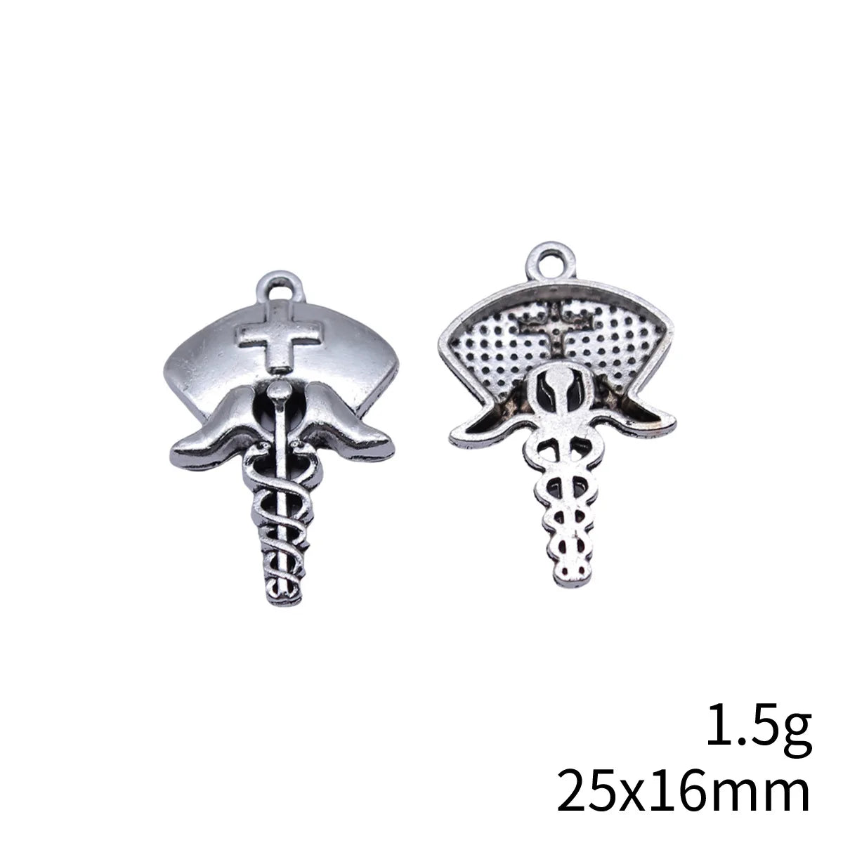 25x16mm 1.5g Antique Silver Zinc Alloy Nurse Hat Caduceus Nurse Cap Charm Pendant for Medical Jewelry