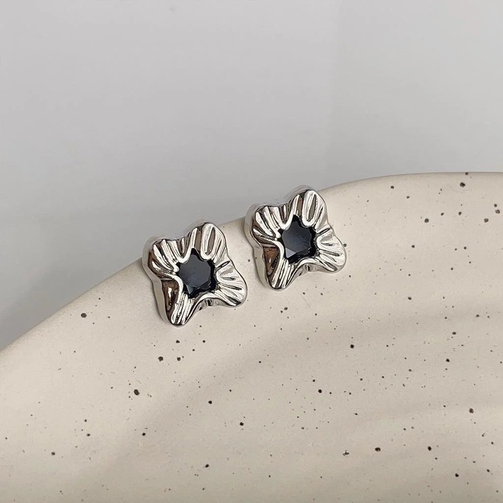 Sweet Cool Geometric Square Black Zircon Copper Stud Earrings