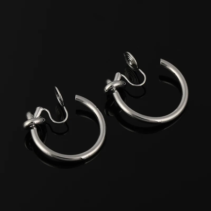 Elegant Gold Alloy Knot Hoop Spiral Disc Stud & Clip On No Piercing Minimalist Round Circle Earrings