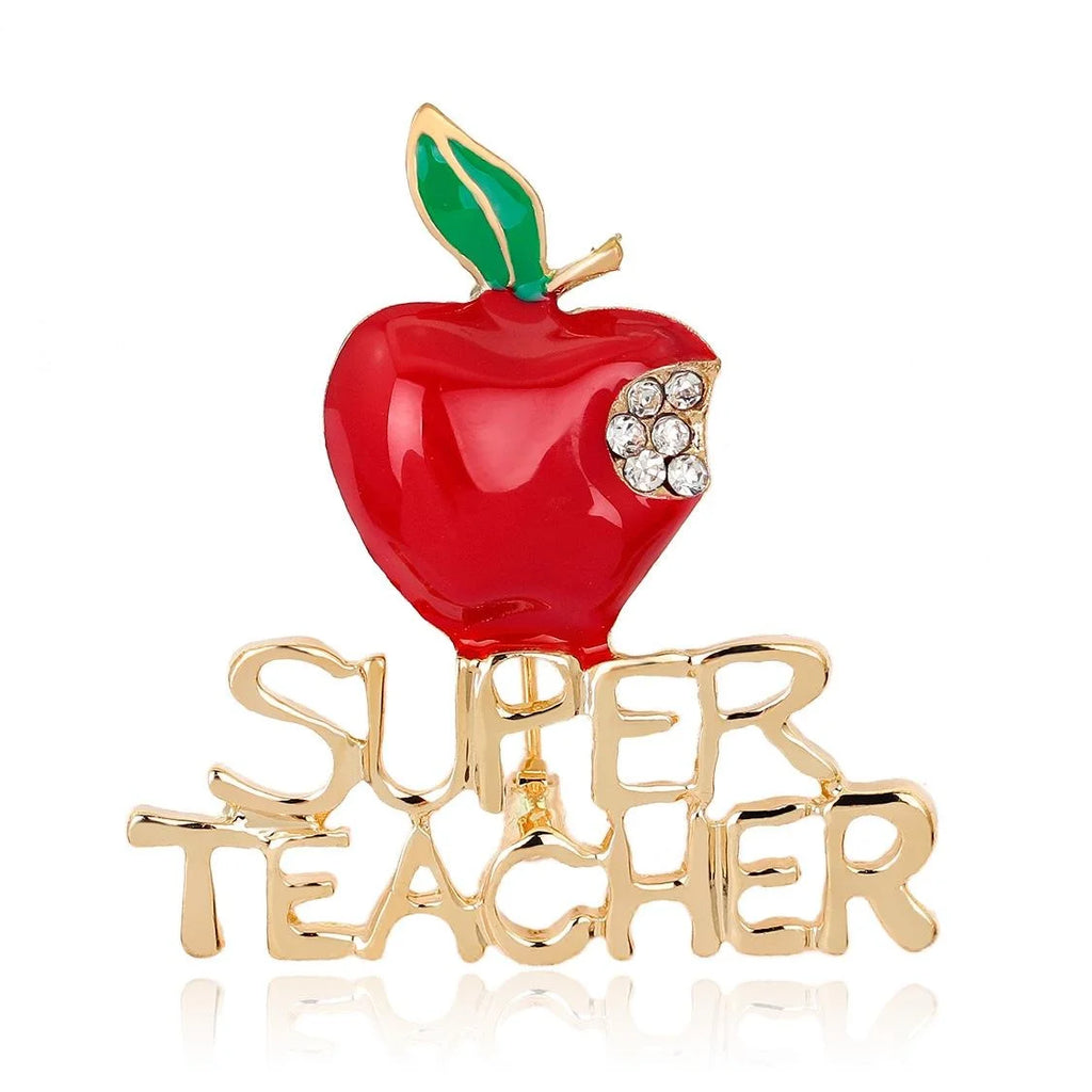 Cute Christmas Red Apple Enamel Rhinestone Alloy Brooch, Super Teacher Lapel Pin Corsage Gift