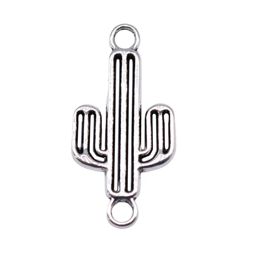 26x13mm 1g Antique Silver Zinc Alloy Cactus Connector Charm Pendant for Bracelet Jewelry Making