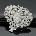 Luxury Large Heart Rhinestone Alloy Brooch For Women, Elegant Bridal Corsage Lapel Pin Suit Accessory