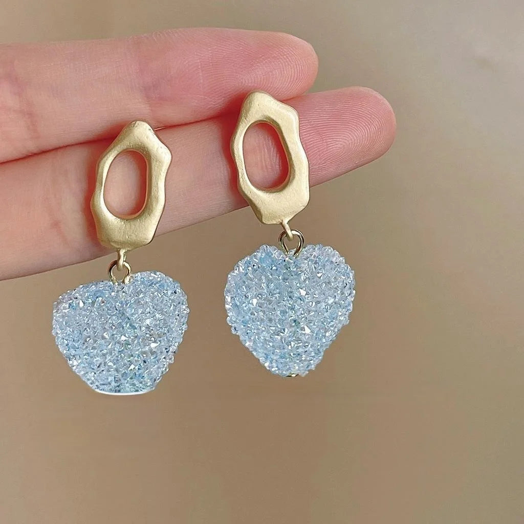 Sweet Heart Shaped Resin Stud Earrings With Silver Plated Posts For Summer Cute Style