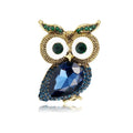 Vintage Big Eye Owl Brooch With Red Rhinestone Crystal, Gold Tone Alloy Animal Lapel Pin Coat Gift