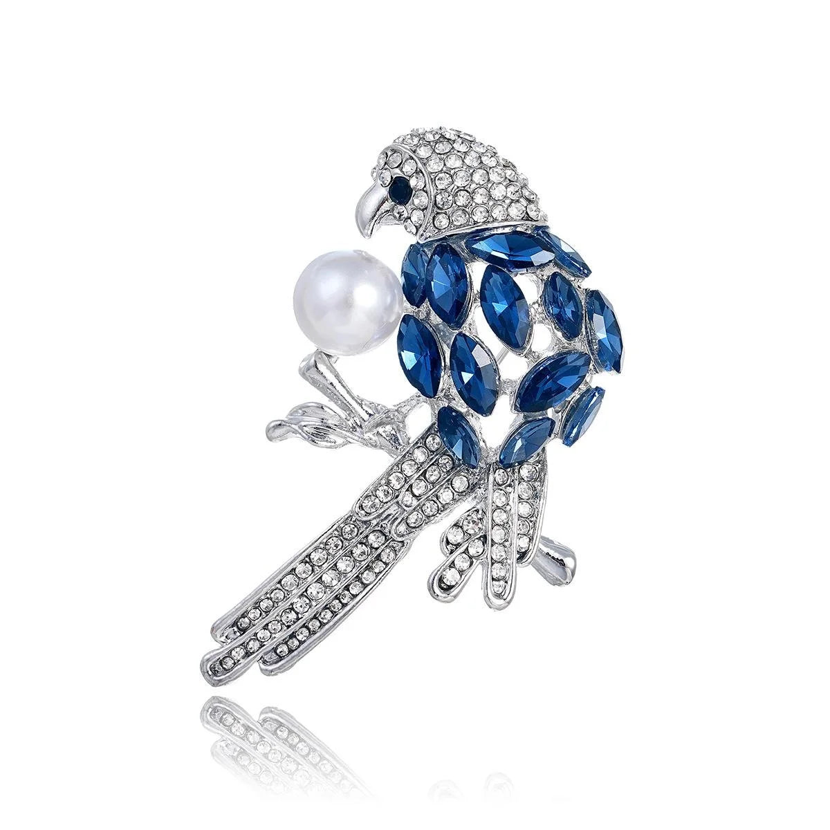 Elegant Blue Crystal Parrot Brooch With Rhinestone Alloy Pearl, Women's Lapel Pin Suit Accessory Gift