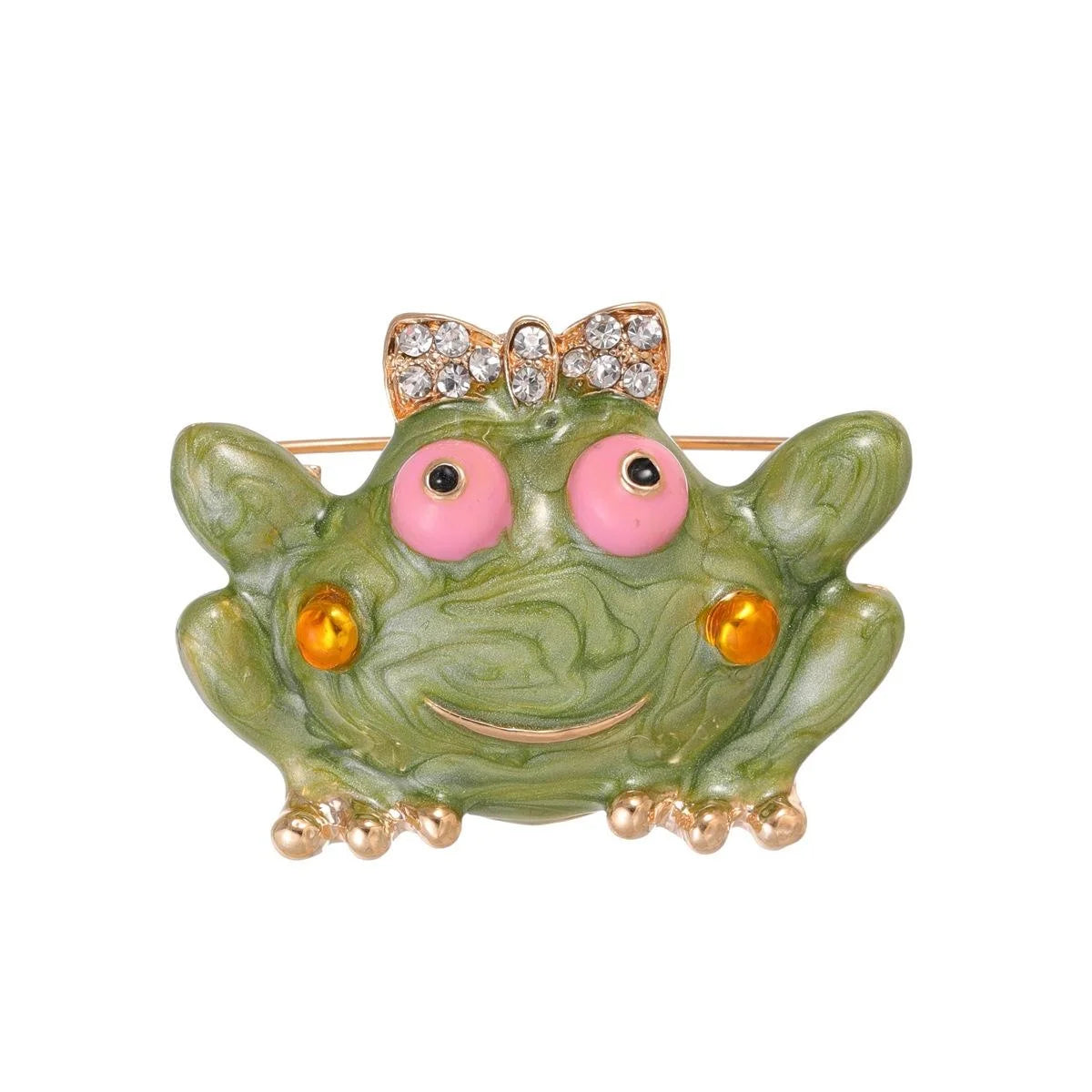 Cute Green Frog Brooch With Rhinestone Bow Enamel Alloy Lapel Pin For Suit Accessory Gift