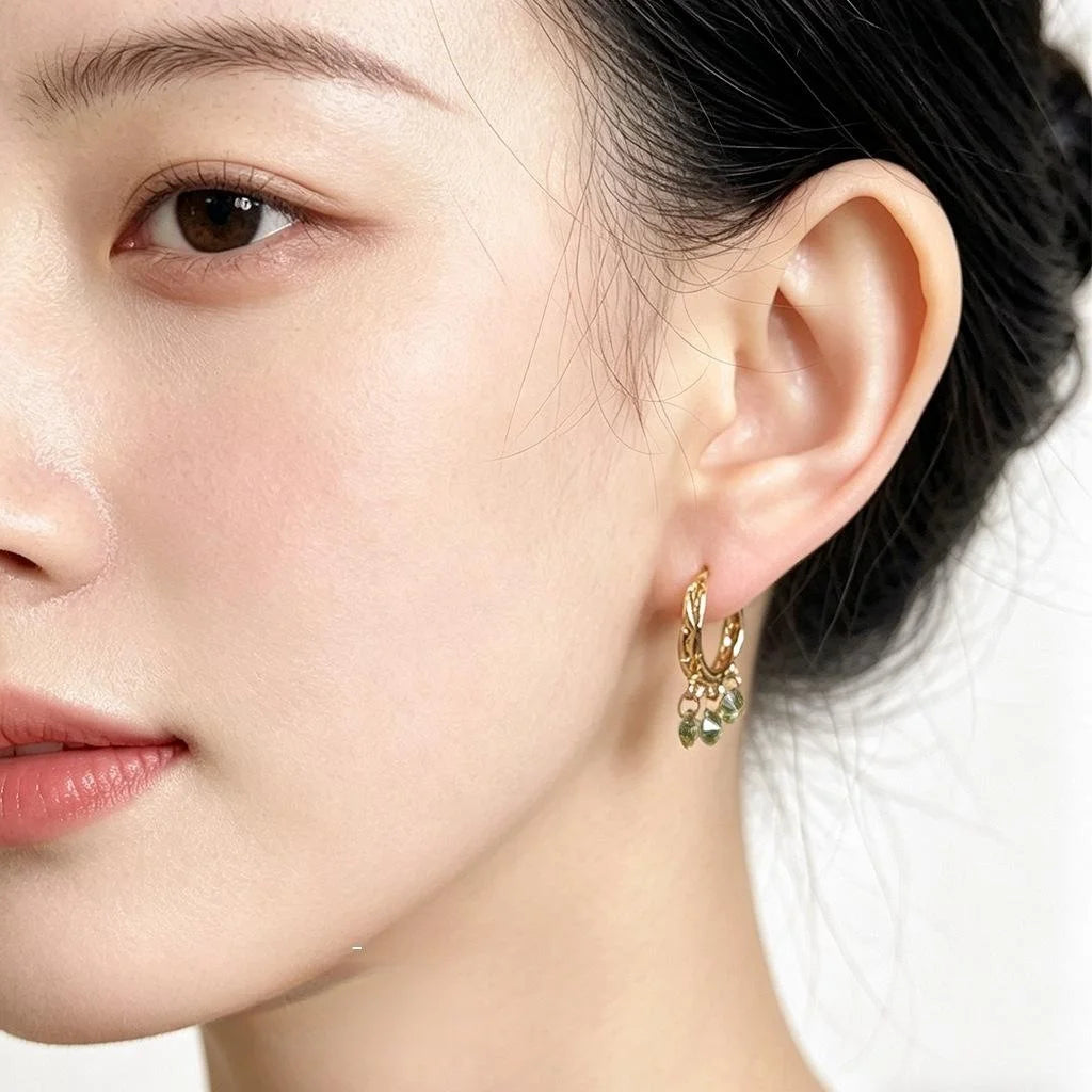 Olive Green Zircon Geometric Round Tassel Drop Earrings Light Luxury Minimalist Jewelry For Women