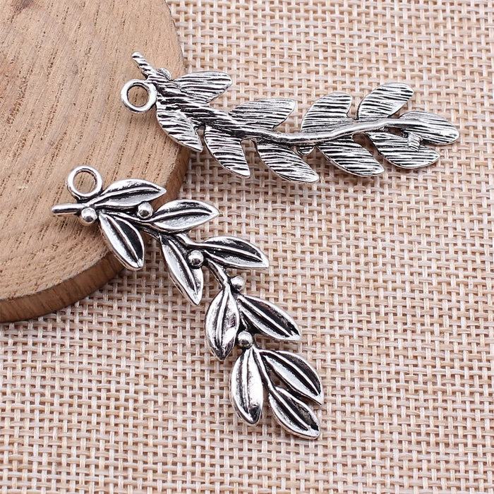 52mm 4.5g Antique Silver Zinc Alloy Olive Branch Charm Pendant for Necklace Jewelry Making