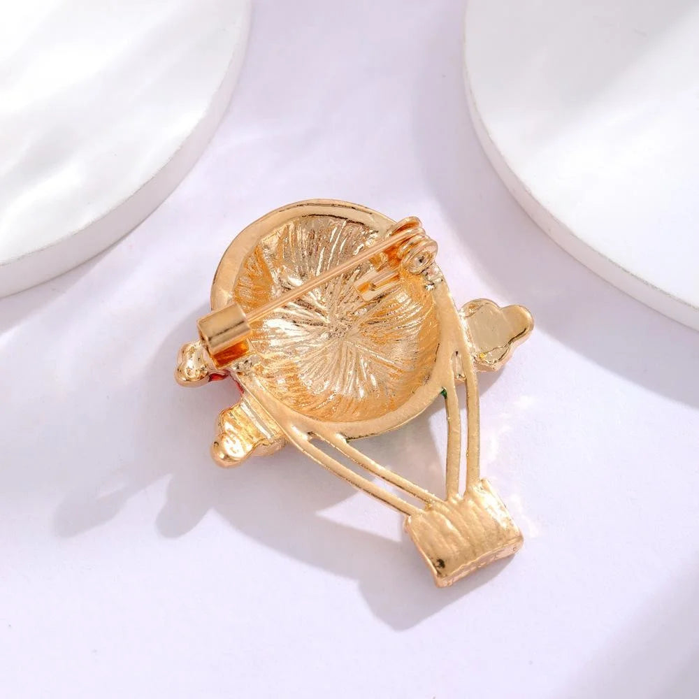 Cute Enamel Hot Air Balloon Brooch With Rhinestone Basket And Cloud Charm, Colorful Alloy Lapel Pin Gift