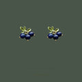 Vintage Artsy Lapis Lazuli Stud Earrings Handmade Silver Plated Textured Minimalist Jewelry